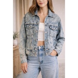 Wrangler‎ Acid Wash Denim Jacket XS  Blue Trucker Vintage Retro 80s 90s Grunge
